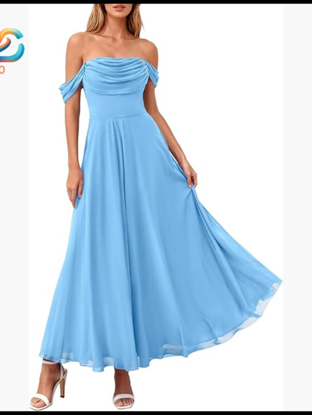 Off Shoulder Mesh Maxi Dress A-Line Ruched Cocktail Wedding Guest